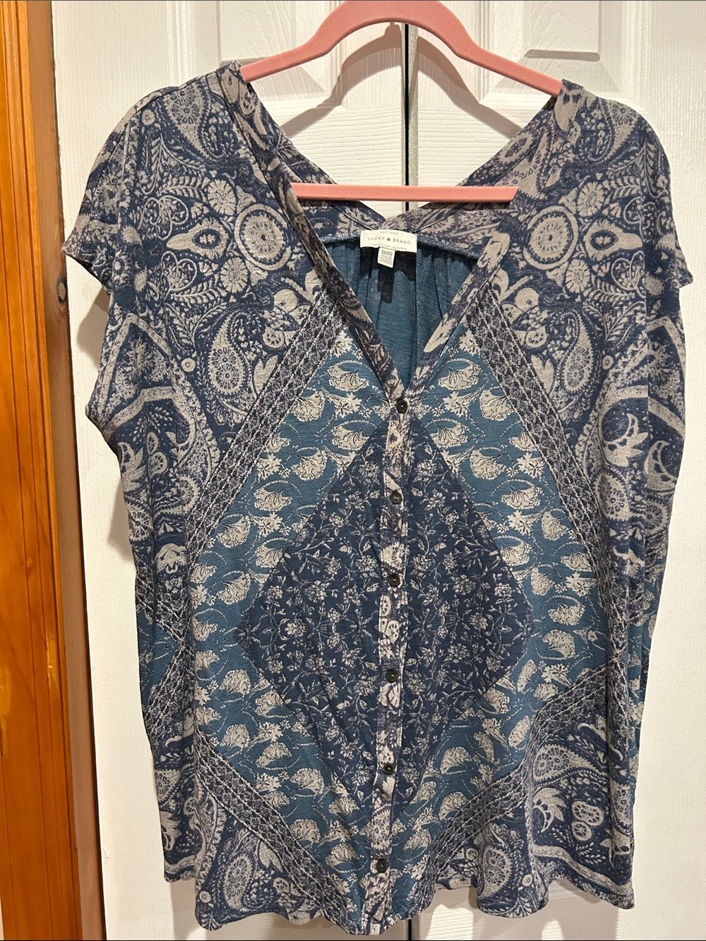 Lucky Brand Blue Paisley Button-Front Women’s Top
